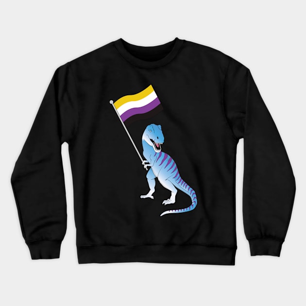 Nonbinary Flag Dinosaur LGBTQIA Pan Pride LGBT Nonbinary Decal Crewneck Sweatshirt by Shirtsurf